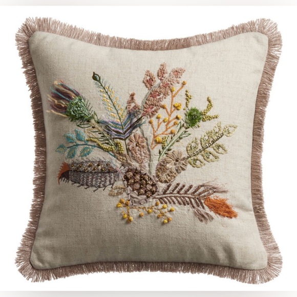 NEW Multicolor Embroidered Feather Bouquet Throw Pillow - Picture 5 of 9